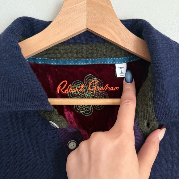Robert Graham 100% wool polo sweater navy size large - Picture 2 of 6